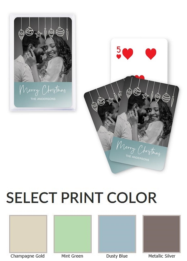 Custom Photo-Printed Playing Card Favors - Christmas Ornaments Design (4 Colors)