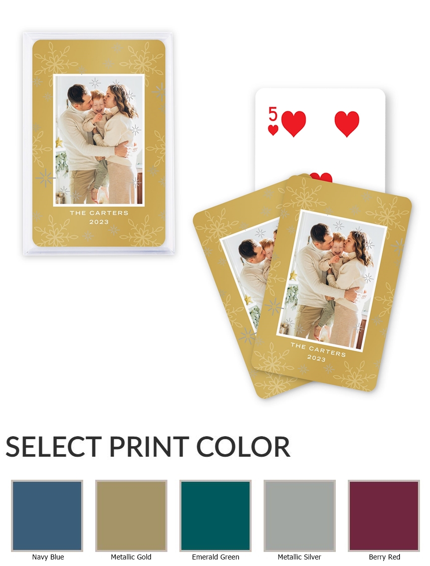 Custom Photo-Printed Playing Card Favors - Falling Snowflakes Design (5 Colors)