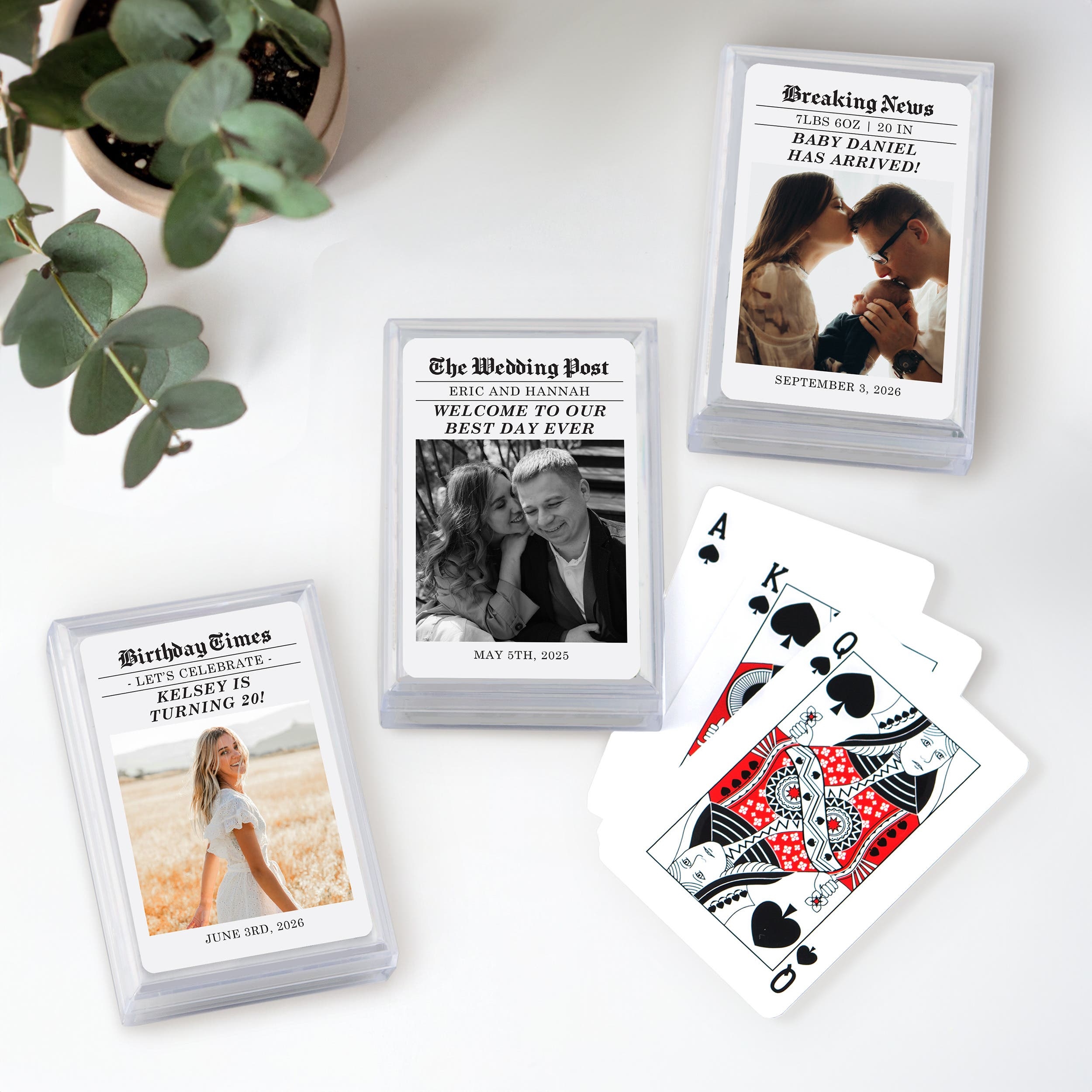 Custom Photo-Printed Playing Card Favors - Newspaper Headline Design