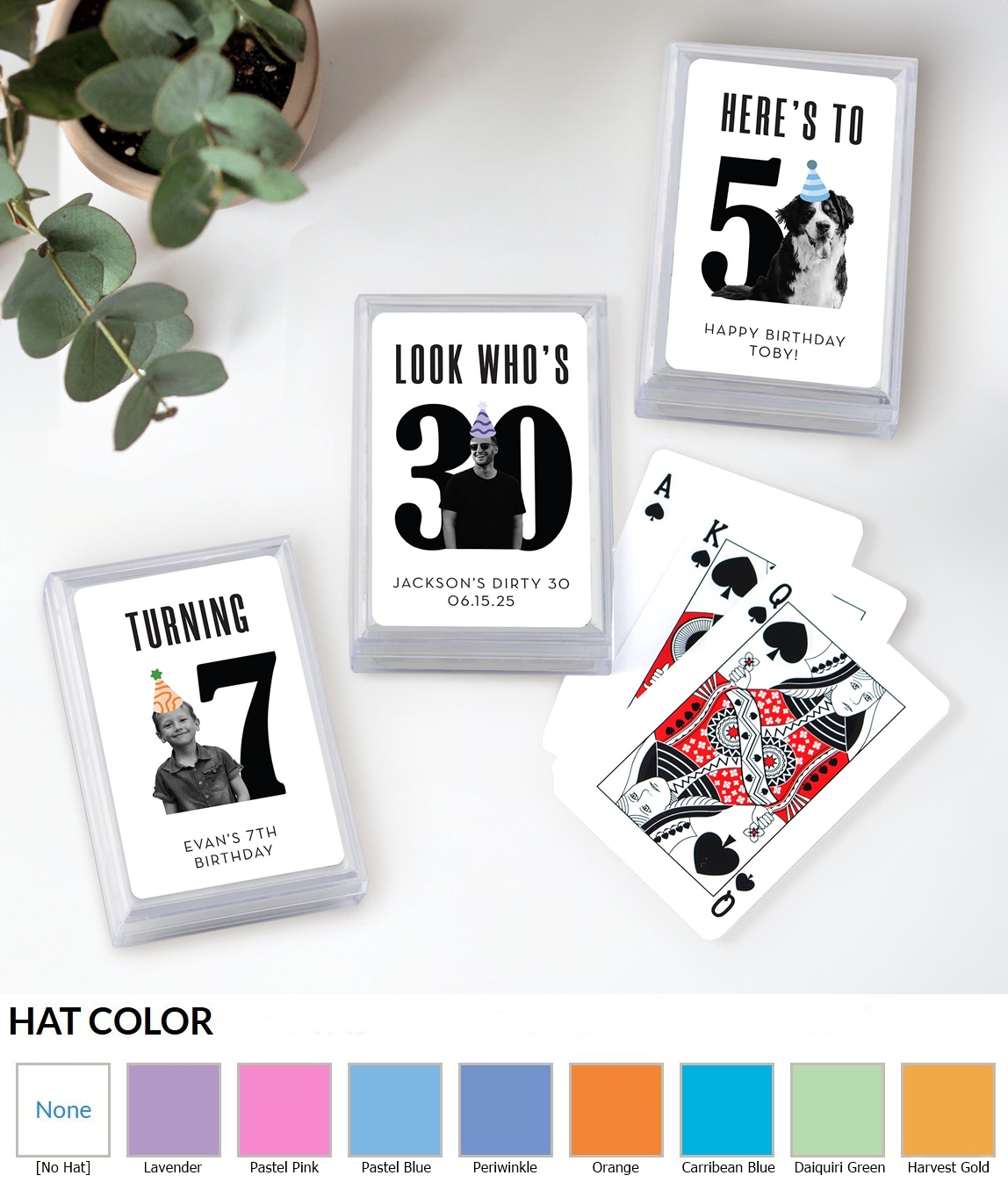 Custom Photo-Printed Playing Card Favors - Birthday Hat Design
