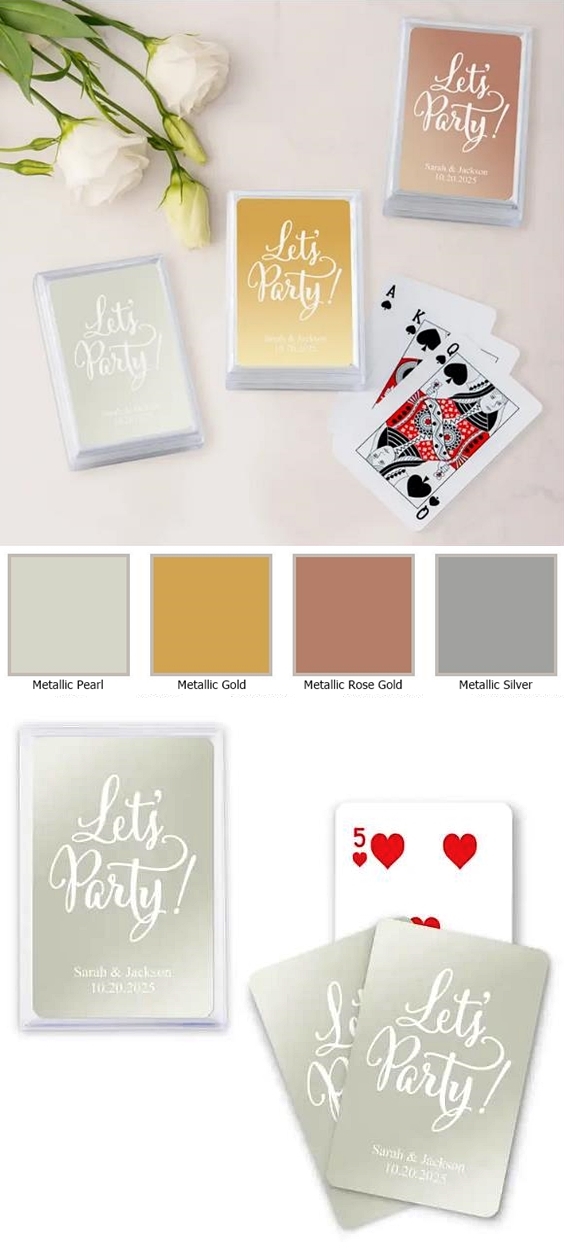 Custom Metallic Playing Cards with Let's Party! Design (4 Colors)