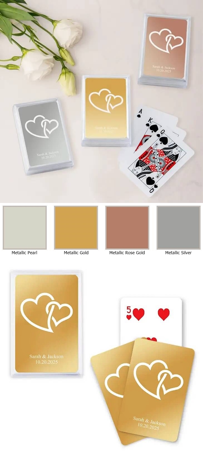 Custom Metallic Playing Cards with Double Hearts Design (4 Colors)