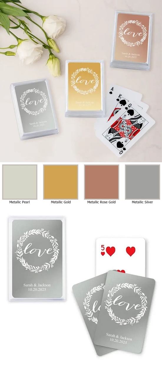 Custom Metallic Playing Cards with Love Wreath Design (4 Colors)