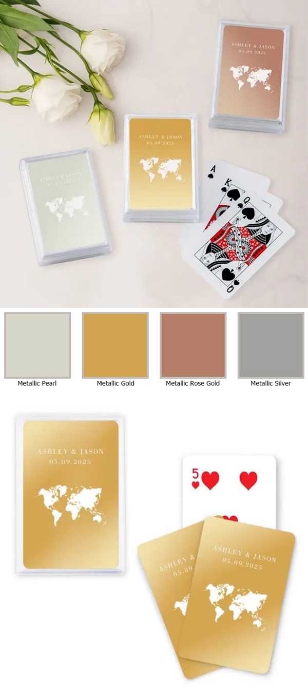 Custom Metallic Playing Cards with Wanderlust Travel Design (4 Colors)