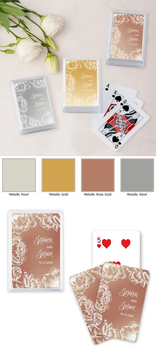 Custom Metallic Playing Cards with Modern Floral Motif (4 Colors)