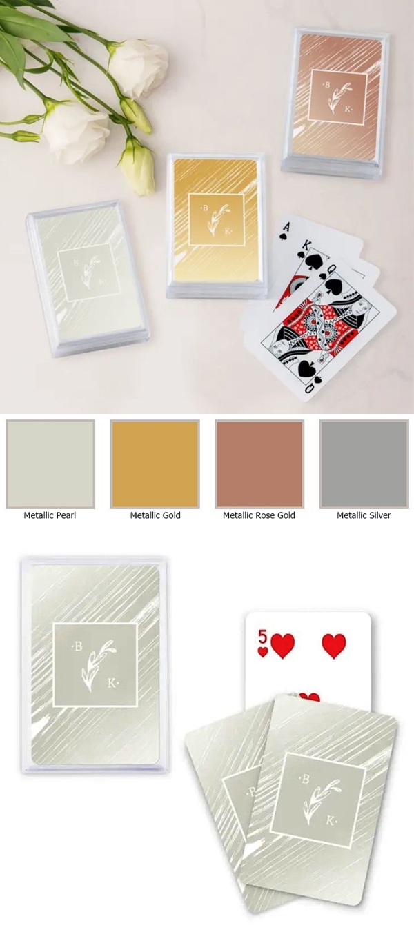 Custom Metallic Playing Cards with Rustic Monogram Design (4 Colors)