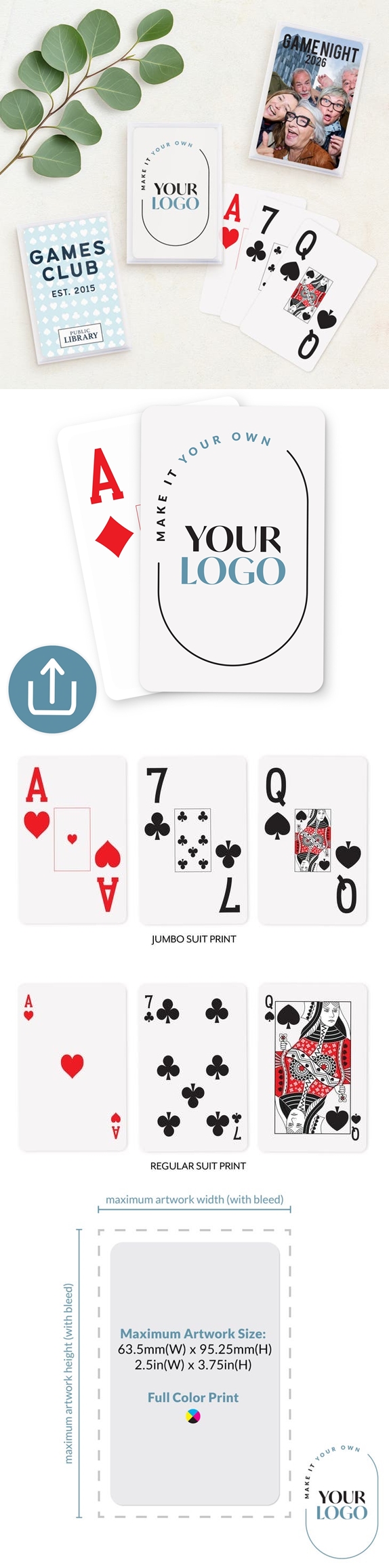 Custom-Printed Jumbo Font Bridge Deck of Playing Cards with Your Logo or Photo