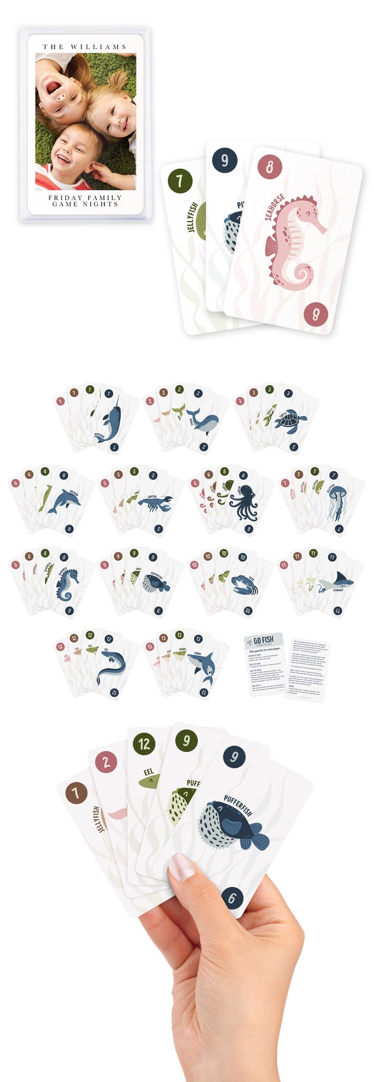 Custom Photo-Printed Sea Creatures Go Fish Playing Cards for Kids - Snapshot