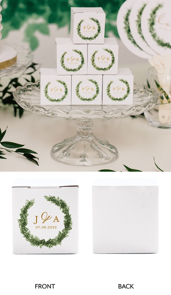 Custom Printed Square Cardstock Favor Box - Love Wreath Initial