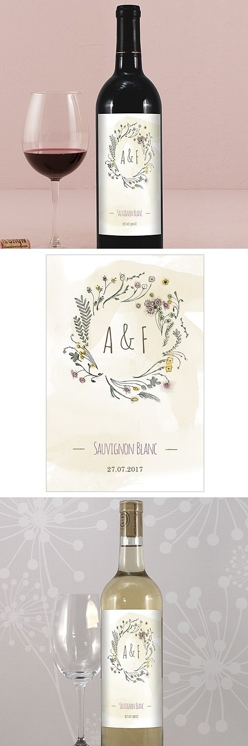 Personalized 'Natural Charm' Wreath Wine Bottle Labels (Set of 8)