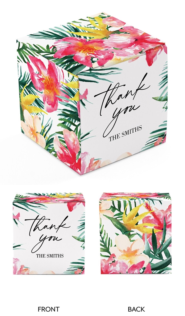 Miniature Custom Printed Square Cardstock Favor Box - Tropical Floral