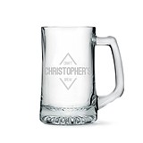 Engravable 14oz Glass Beer Mug with Diamond Emblem Etching