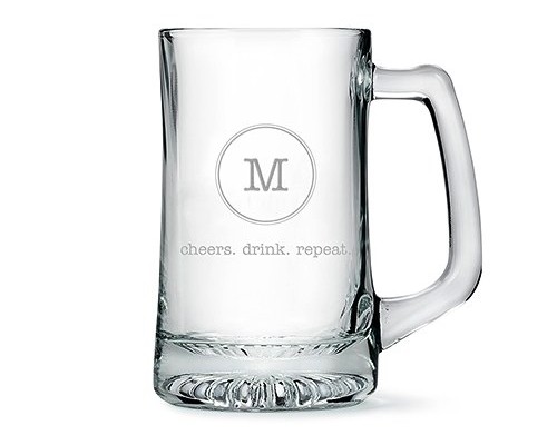 Engravable 14oz Glass Beer Mug with Typewriter Monogram Etching