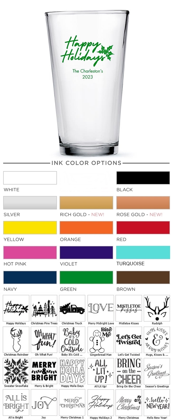 Weddingstar Personalized 16oz Pint Glass (Holiday Designs)