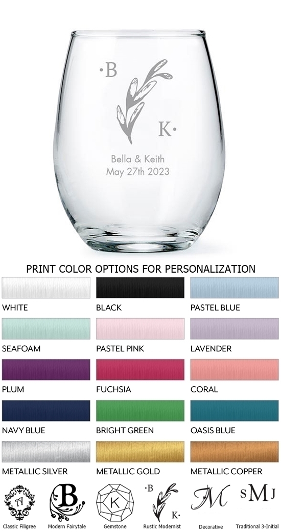 Weddingstar Personalized Small 9oz Stemless Wine Glass (Monogram Designs)