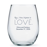 Personalized 'All You Need is Love' Art Deco Design 15oz Stemless Wine Glass
