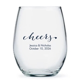 Personalized Contemporary Script Cheers Design 15oz Stemless Wine Glass