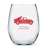 Personalized Retro Christmas Tree Truck Design 15oz Stemless Wine Glass