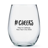 Personalized 'Hashtag #CHEERS' Design 15oz Stemless Wine Glass