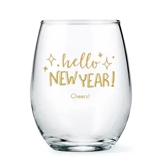 Personalized 'Hello New Year' Design 15oz Stemless Wine Glass