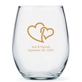 Personalized Linked Double Hearts Design 15oz Stemless Wine Glass