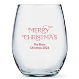 Personalized Retro 'Merry Christmas' Design 15oz Stemless Wine Glass