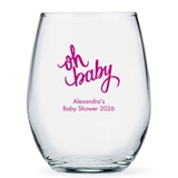 Personalized 'Oh Baby' Design 15oz Stemless Wine Glass for Baby Shower