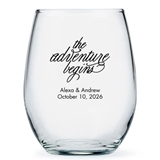 Personalized 'The Adventure Begins' Design 15oz Stemless Wine Glass