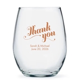 Personalized Retro Script 'Thank You' Design 15oz Stemless Wine Glass