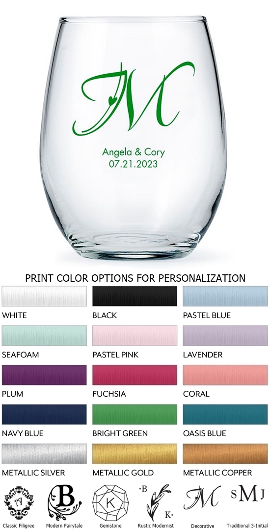Weddingstar Personalized Large 15oz Stemless Wine Glass (Monogram Designs)