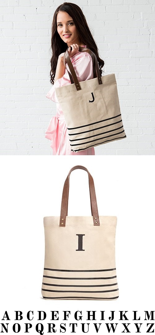 Weddingstar Personalizable "Annie" Stripe Tote Bag - Black