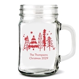 Rustic Christmas Pine Trees Design Personalized Mason Jar Mug (2 Sizes)