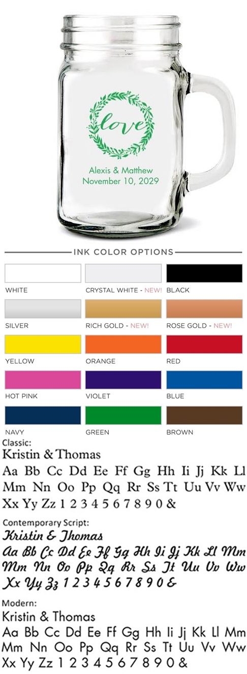 Weddingstar Personalized Love Wreath Design Glass Mason Jar Mug (2 Sizes)