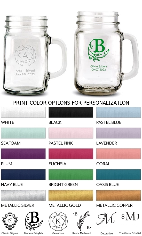 Weddingstar Personalized Mason Jar Mug (Monogram Designs) (2 Sizes)