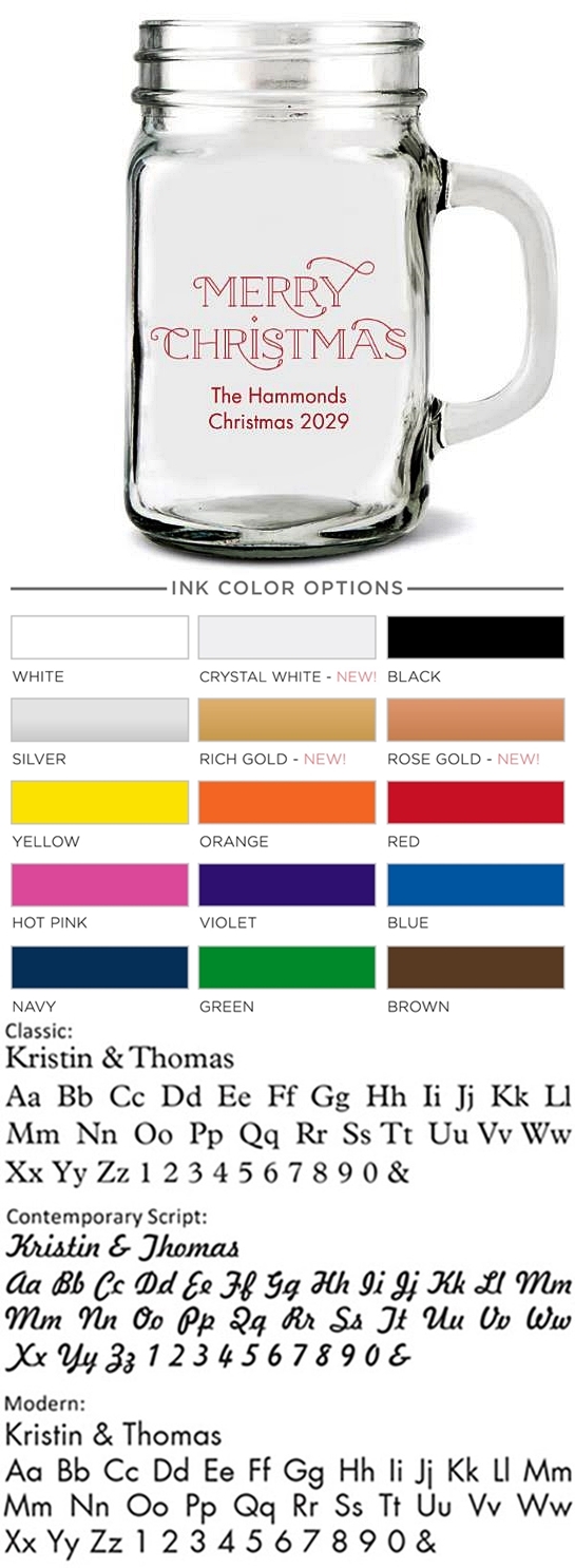 Personalized Retro 'Merry Christmas' Design Personalized Mason Jar Mug (2 Sizes)