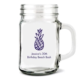 Tropical Chic Pineapple Graphic Personalized Glass Mason Jar Mug (2 Sizes)