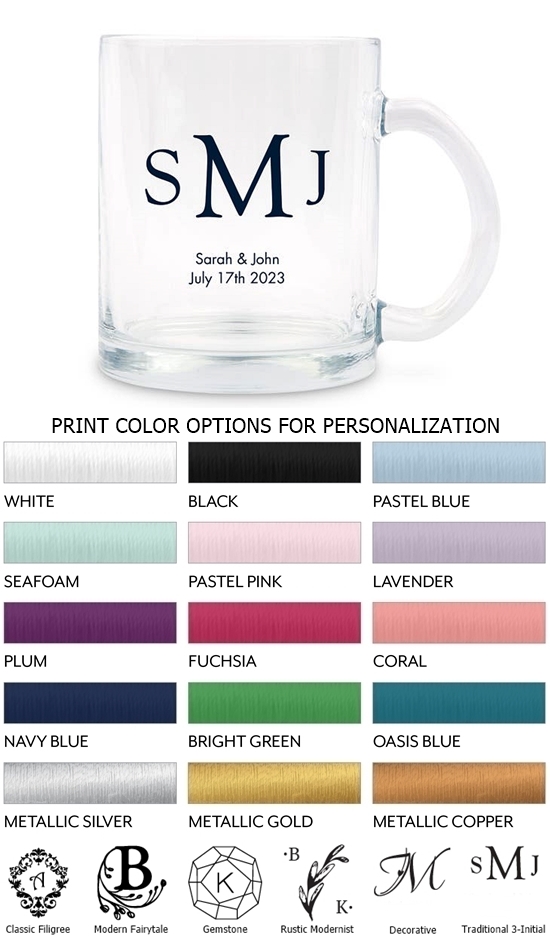 Weddingstar Personalized 10oz Glass Coffee Mug (Monogram Designs)