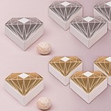 Diamond-Motif Favor Boxes w/ Metallic Gold or Silver Foil (Set of 10)