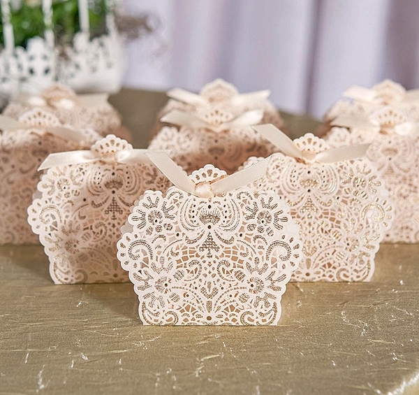 Weddingstar Luscious Foil Lace Favor Box with Ribbon (Set of 10)