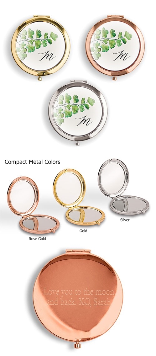 Weddingstar Monogram Greenery Design Pocket Compact Mirror (3 Colors)