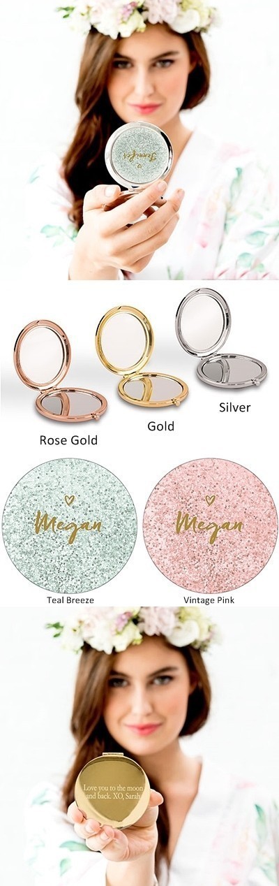 Weddingstar Designer Compact Mirror - Glitter Heart Print (2 Colors)