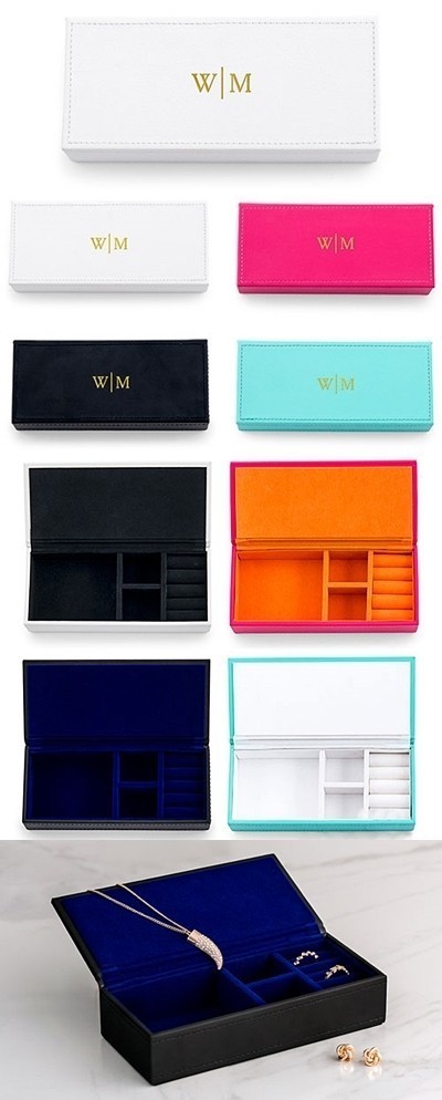 Vegan Leather Jewelry Box with Line Monogram Emboss (4 Colors)