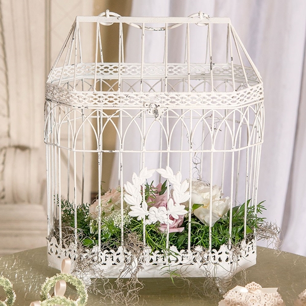Weddingstar Antiqued-White Conservatory Style Metal Bird Cage