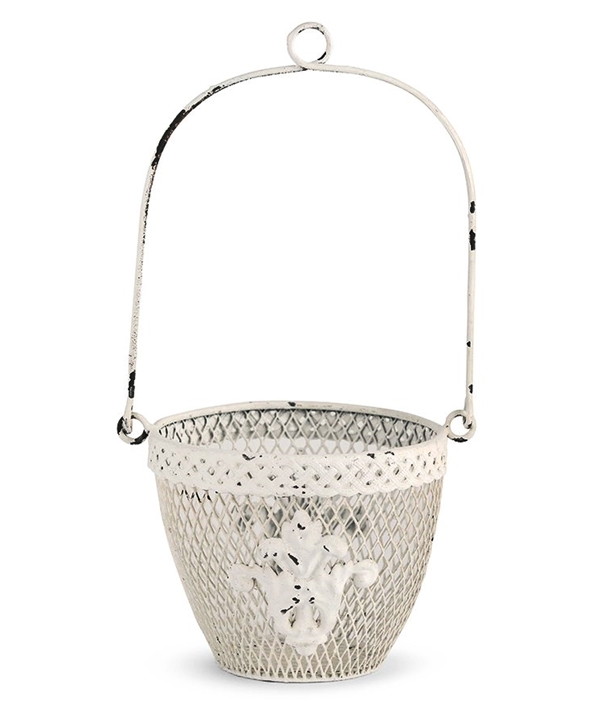 Weddingstar Antiqued-White Shabby Chic Metal Flower Basket