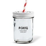 #CHEERS Printed Mason Jar with Rose Cut in White Lid (Set of 12)