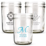 Personalized Printed Glass Mason Jars with Lid Options (Monogram Designs)