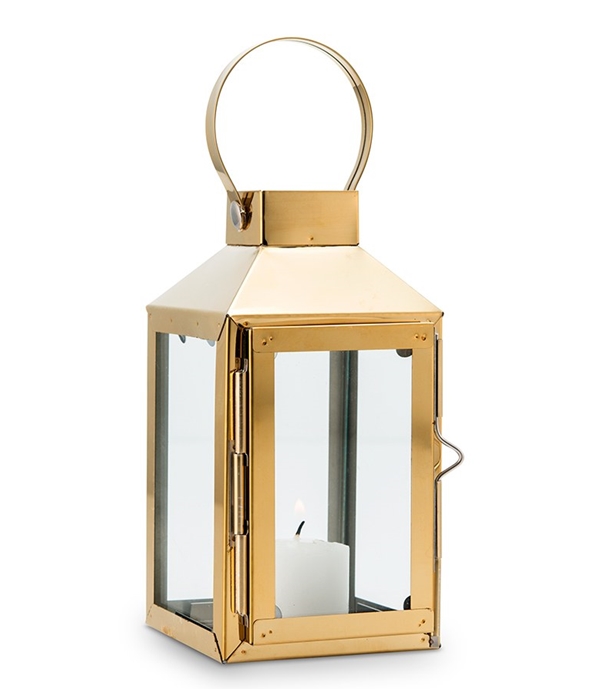 Weddingstar Small Decorative Gold-Metal and Glass Candle Lantern