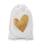 Weddingstar Gold Glitter Heart Muslin Drawstring Favor Bag (Set of 12)