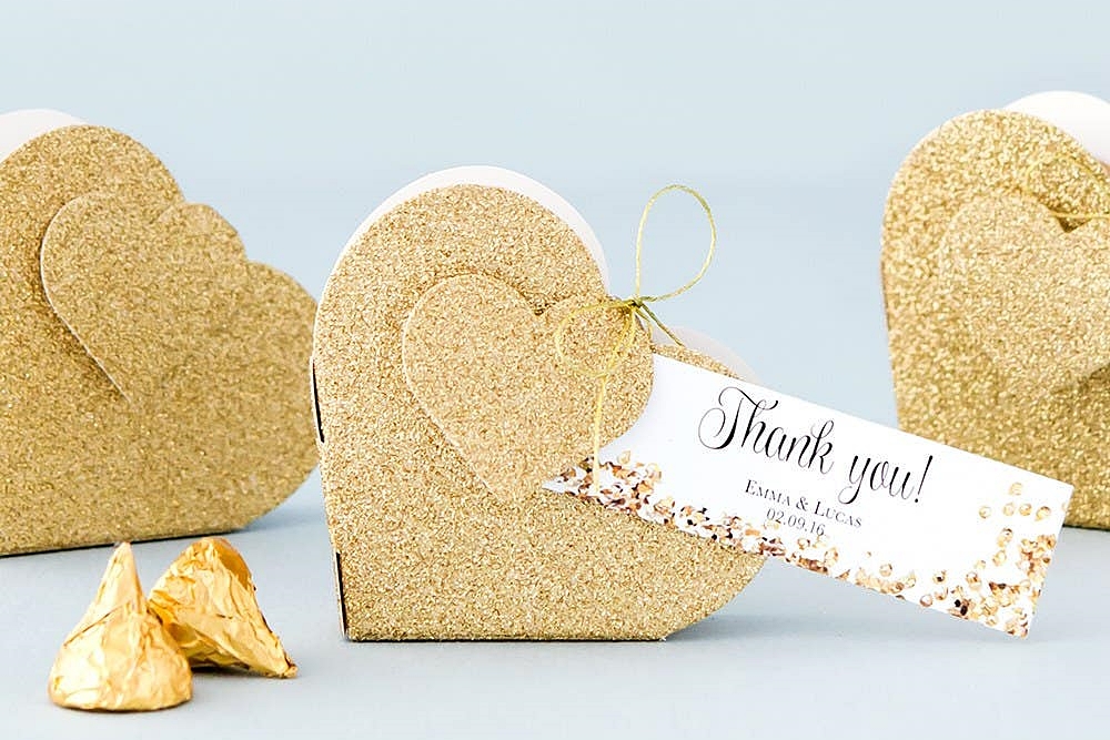 Gold Glitter-Covered Heart-Shaped Favor Boxes (Set of 10)