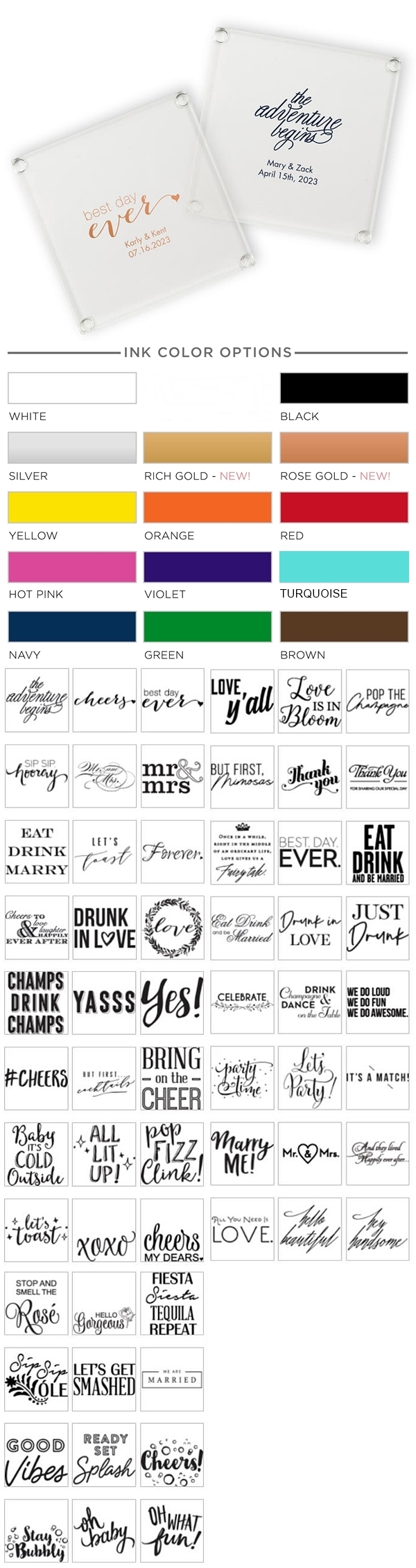 Weddingstar Personalized Ink-Printed Glass Coasters (Trendy Sayings Designs)